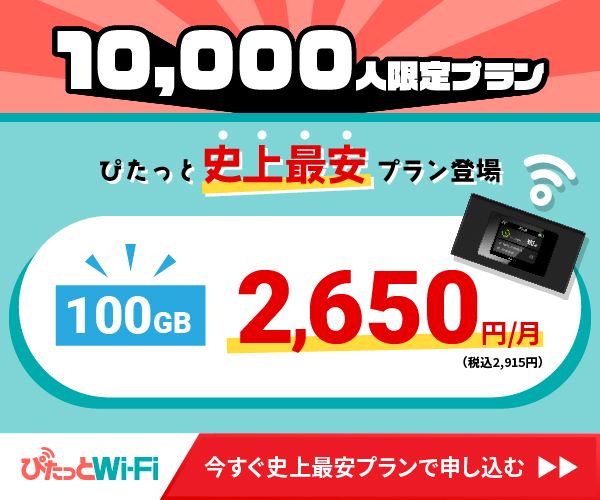 「ぴたっとWi-Fi」国内100GB最安値級の新プラン